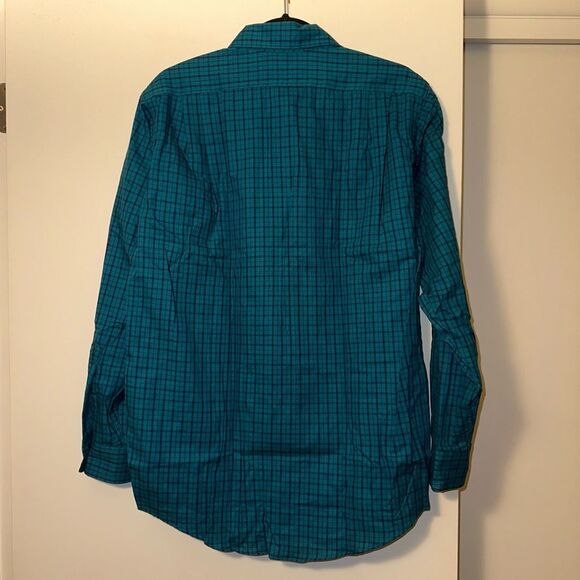 L.L. Bean Vintage Medium Collared Button Down LS Mens Navy Teal Blue Plaid EUC - Picture 6 of 12